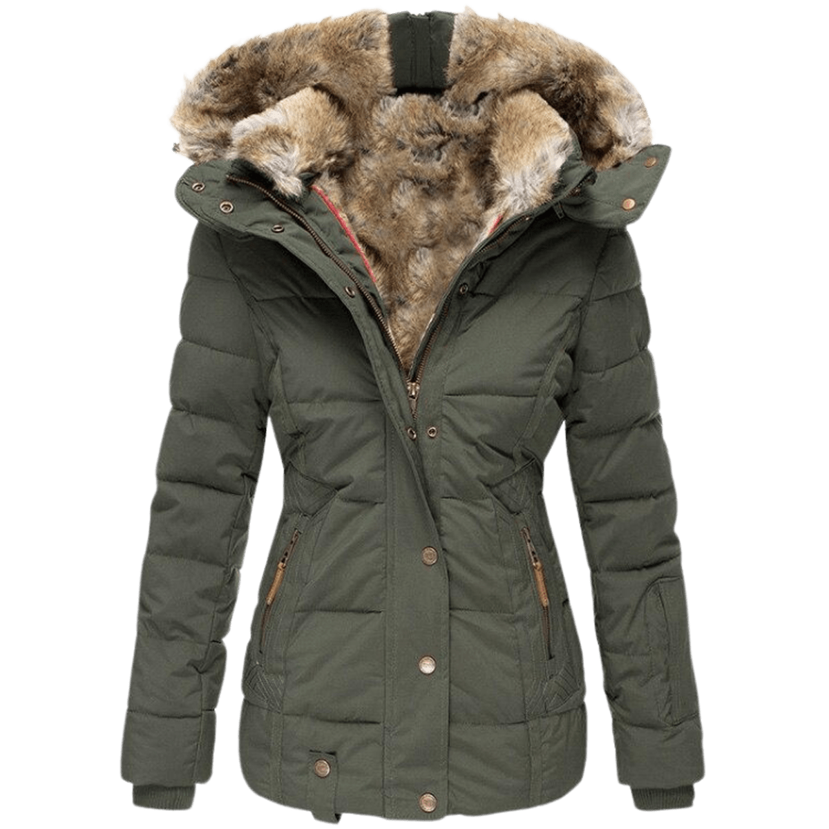Quilted Parka Women's Black Faux Fur Hood Winter Jacket – Casual, Gift, Everyday Warmth