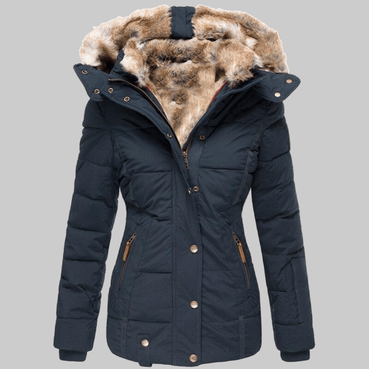 Quilted Parka Women's Black Faux Fur Hood Winter Jacket – Casual, Gift, Everyday Warmth