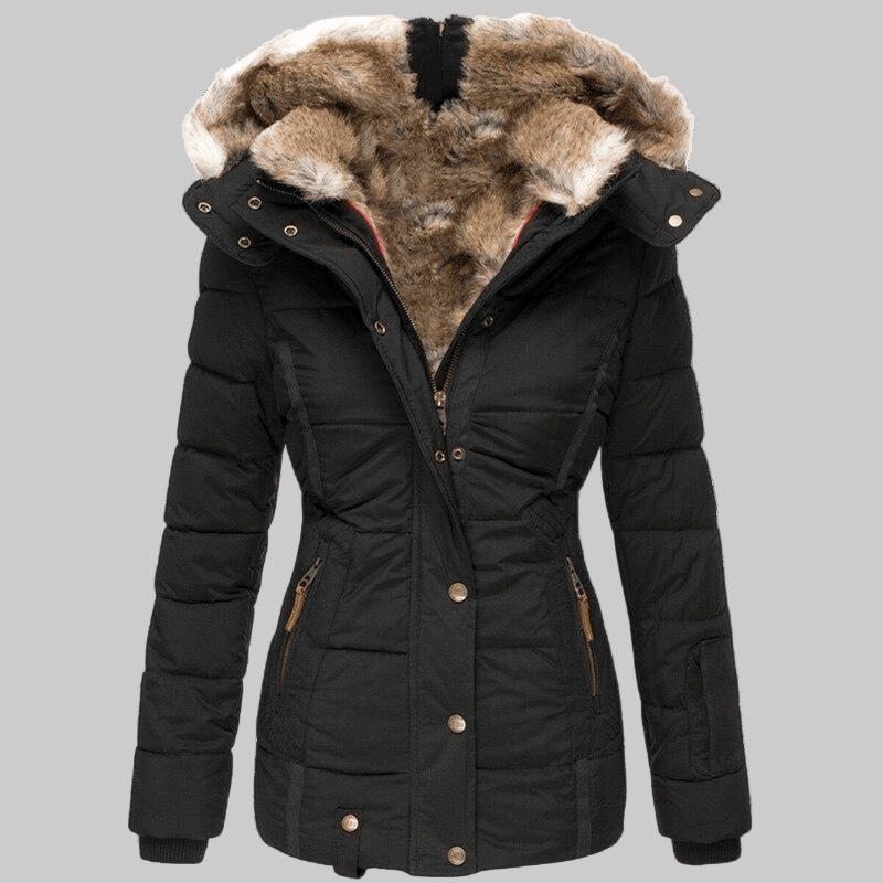 Quilted Parka Women's Black Faux Fur Hood Winter Jacket – Casual, Gift, Everyday Warmth