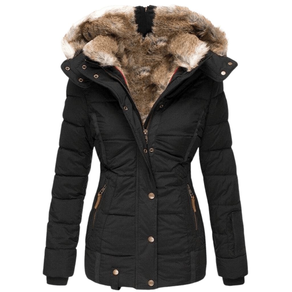Quilted Parka Women's Black Faux Fur Hood Winter Jacket – Casual, Gift, Everyday Warmth