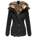 Quilted Parka Women's Black Faux Fur Hood Winter Jacket – Casual, Gift, Everyday Warmth