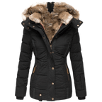 Quilted Parka Women's Black Faux Fur Hood Winter Jacket – Casual, Gift, Everyday Warmth