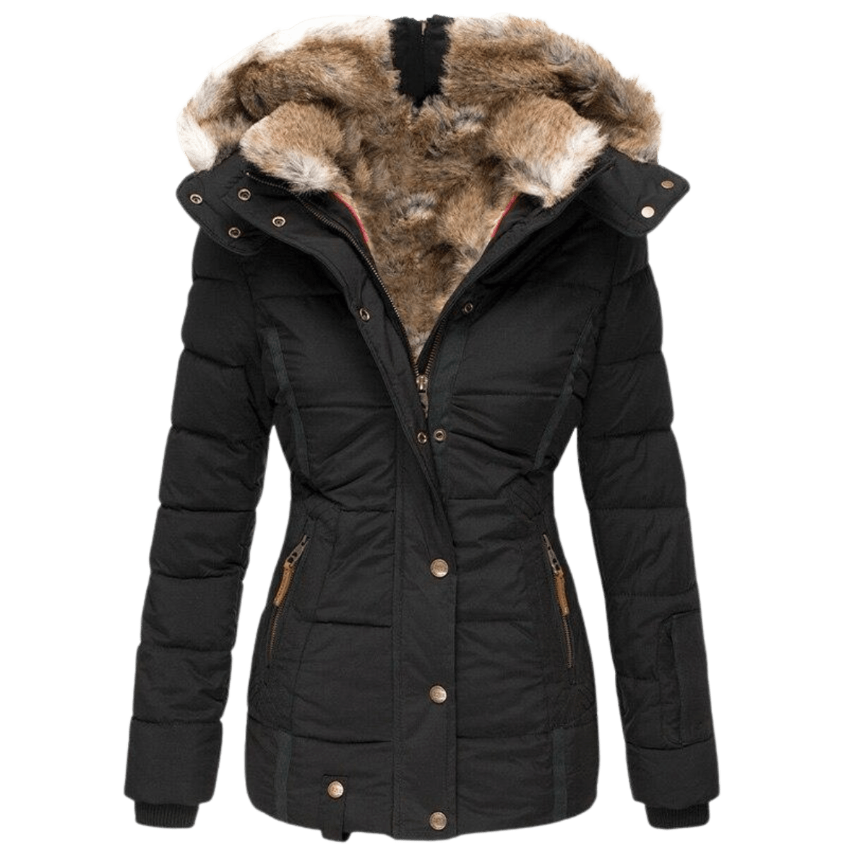 Quilted Parka Women's Black Faux Fur Hood Winter Jacket – Casual, Gift, Everyday Warmth