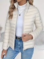Quilted Puffer Jacket Women's Lightweight Stand Collar Zip-Up – Casual, Spring Layering