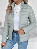 Quilted Puffer Jacket Women's Lightweight Stand Collar Zip-Up – Casual, Spring Layering