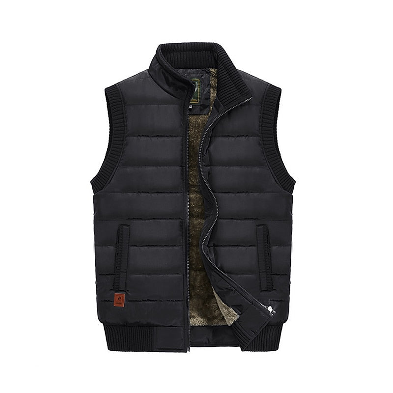 Quilted Puffer Vest Men's Fleece-Lined Stand Collar Sleeveless Gilet – Casual, Winter Outdoor Warmth