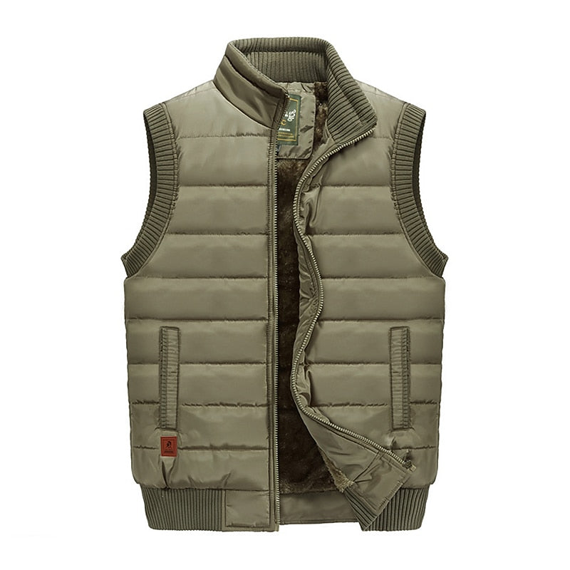 Quilted Puffer Vest Men's Fleece-Lined Stand Collar Sleeveless Gilet – Casual, Winter Outdoor Warmth