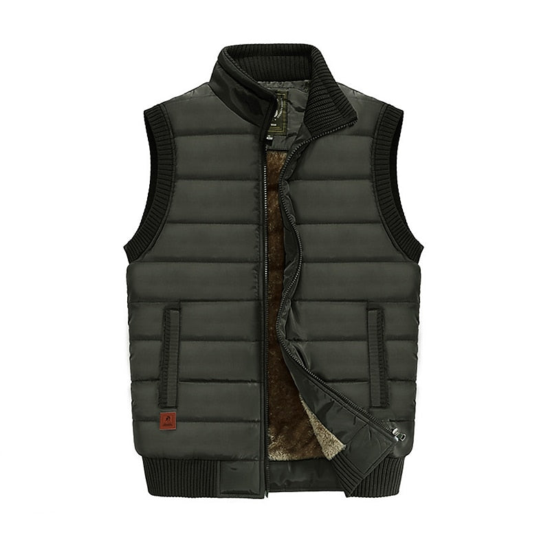 Quilted Puffer Vest Men's Fleece-Lined Stand Collar Sleeveless Gilet – Casual, Winter Outdoor Warmth