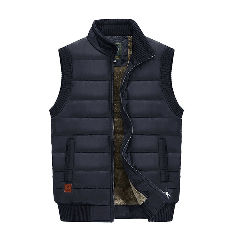 Quilted Puffer Vest Men's Fleece-Lined Stand Collar Sleeveless Gilet – Casual, Winter Outdoor Warmth