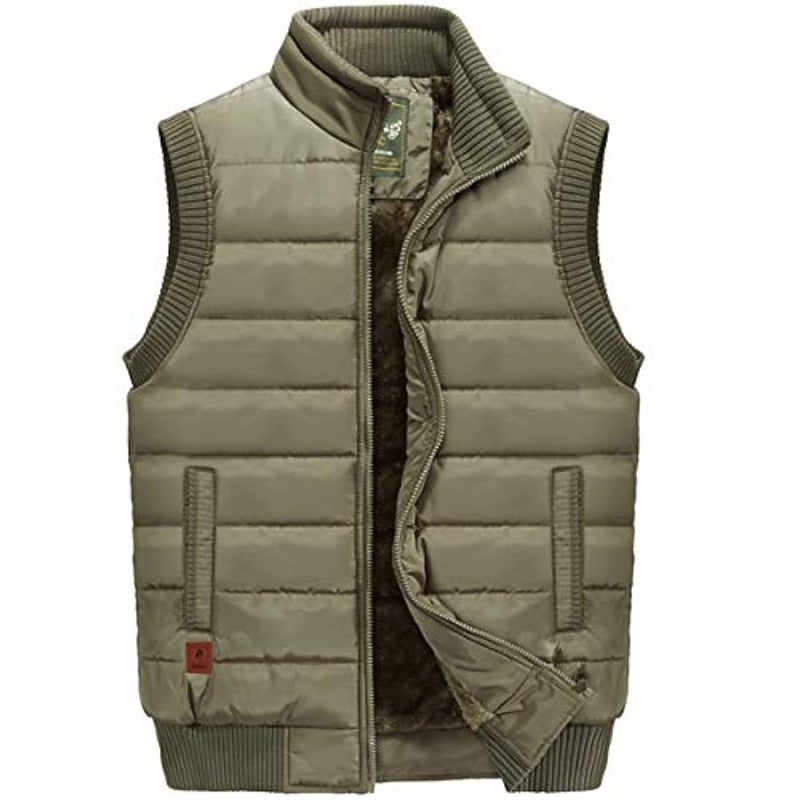 Quilted Puffer Vest Men's Fleece-Lined Stand Collar Sleeveless Gilet – Casual, Winter Outdoor Warmth