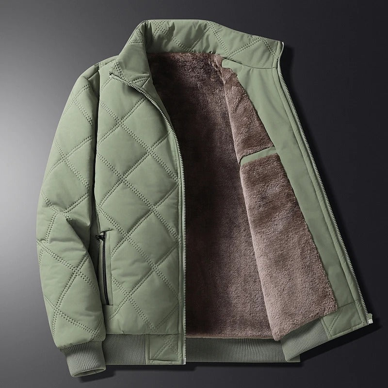 Quilted Winter Jacket Men's Fleece-Lined Stand Collar Brown – Casual, Warm Everyday Outerwear