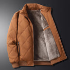 Quilted Winter Jacket Men's Fleece-Lined Stand Collar Brown – Casual, Warm Everyday Outerwear