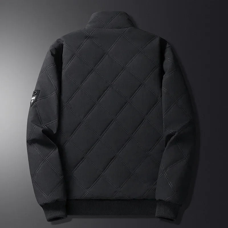 Quilted Winter Jacket Men's Fleece-Lined Stand Collar Brown – Casual, Warm Everyday Outerwear
