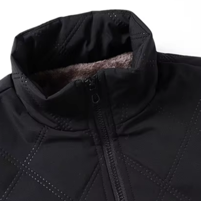 Quilted Winter Jacket Men's Fleece-Lined Stand Collar Brown – Casual, Warm Everyday Outerwear
