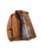 Quilted Winter Jacket Men's Fleece-Lined Stand Collar Brown – Casual, Warm Everyday Outerwear