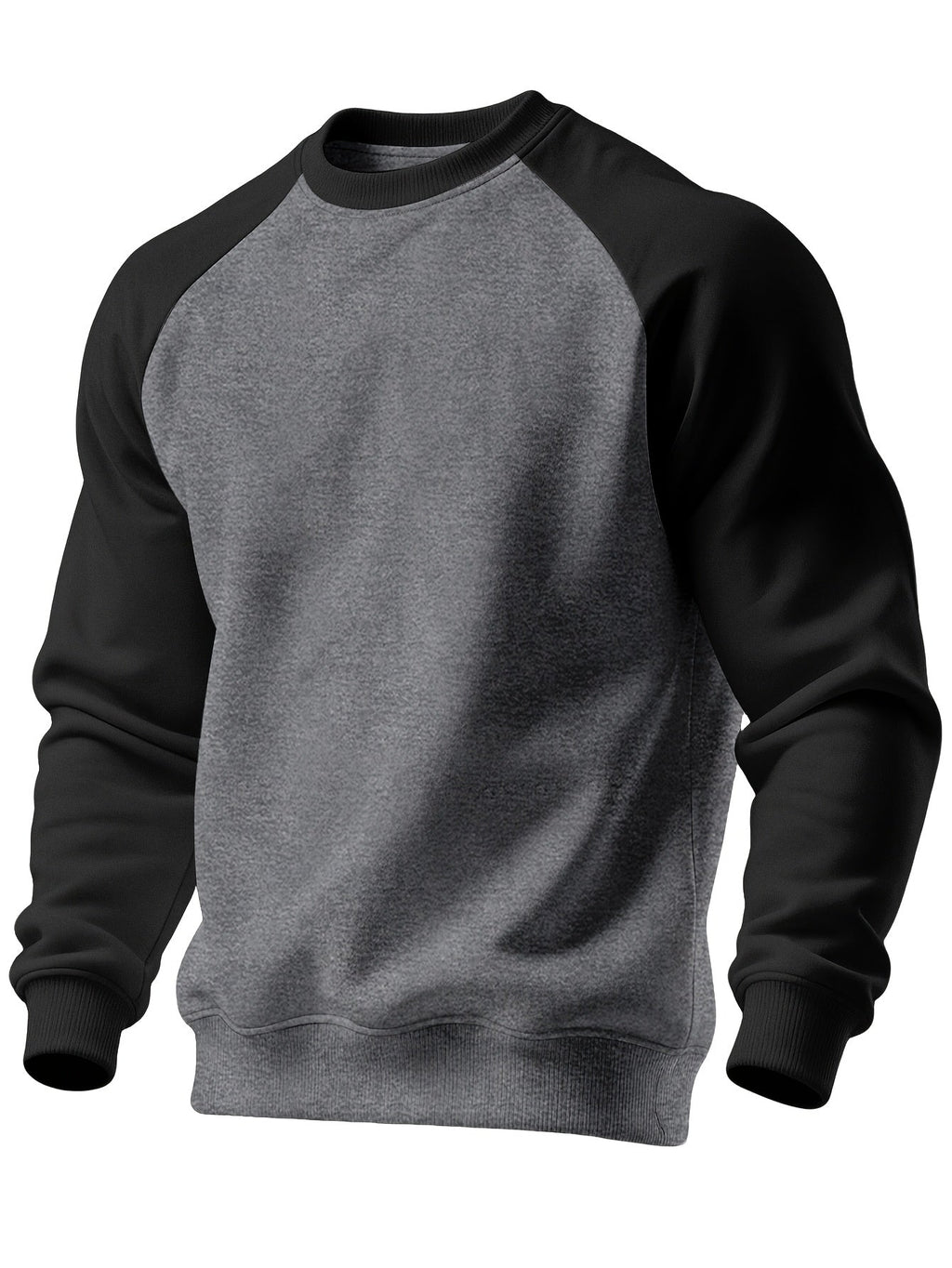 Raglan Crew Neck Sweatshirt Men's Gray Black Colorblock Pullover – Casual, Everyday Layering