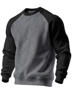 Raglan Crew Neck Sweatshirt Men's Gray Black Colorblock Pullover – Casual, Everyday Layering