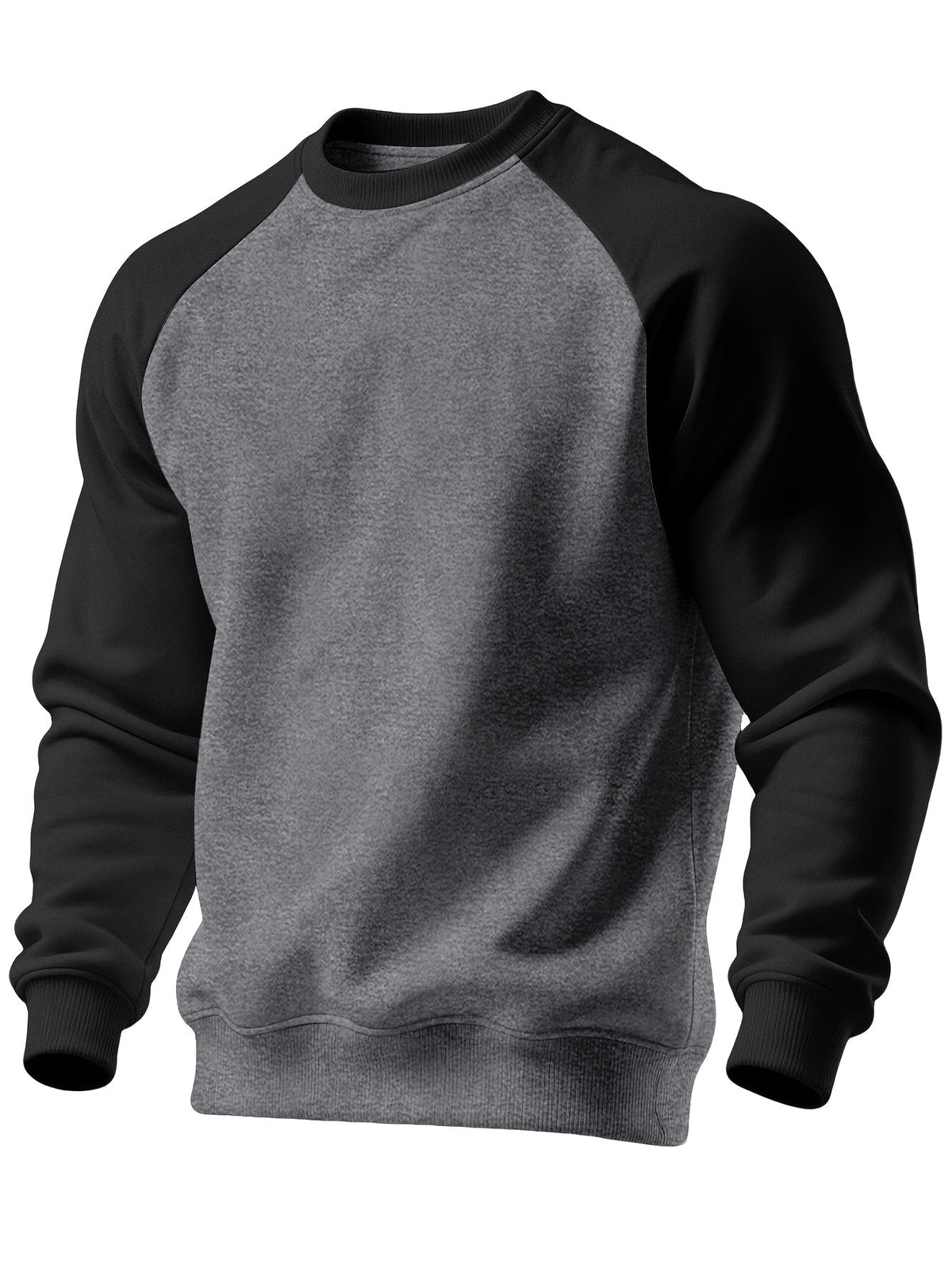 Raglan Crew Neck Sweatshirt Men's Gray Black Colorblock Pullover – Casual, Everyday Layering