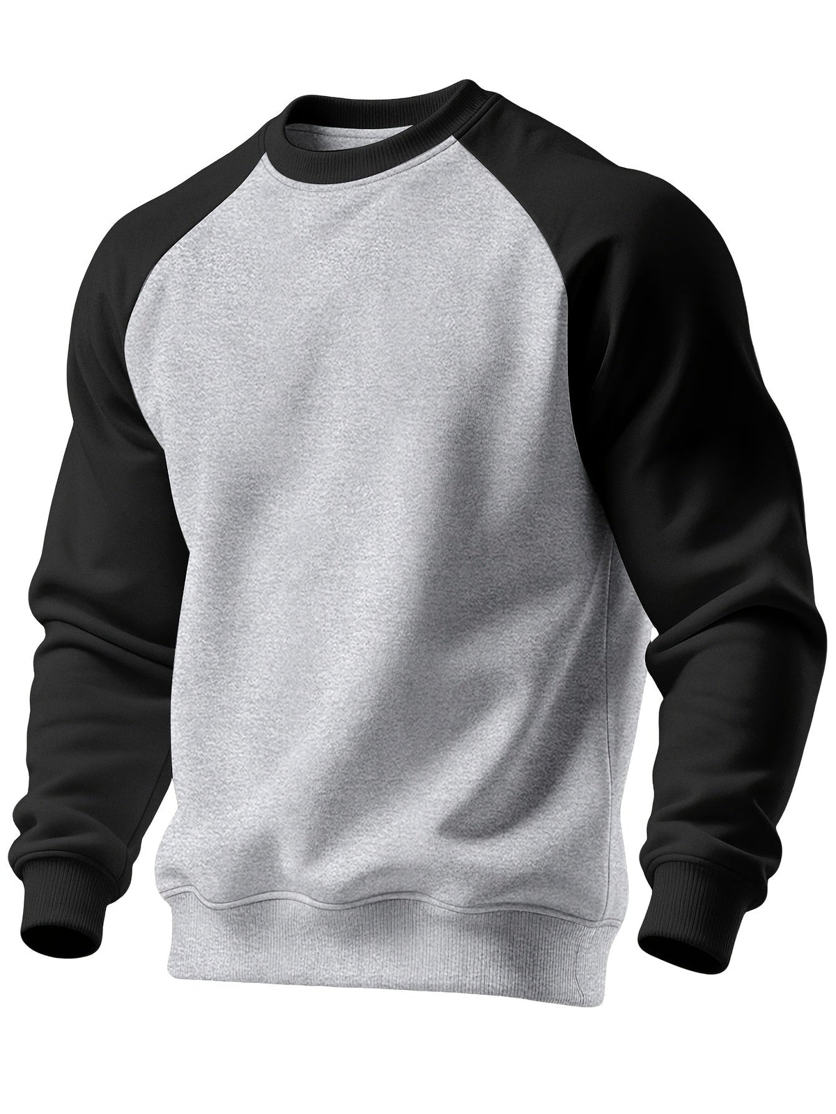 Raglan Crew Neck Sweatshirt Men's Gray Black Colorblock Pullover – Casual, Everyday Layering
