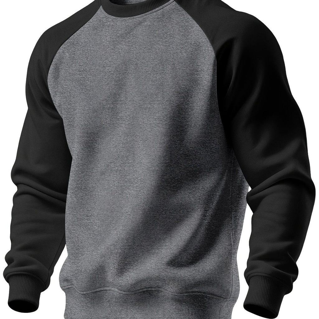 Raglan Crew Neck Sweatshirt Men's Gray Black Colorblock Pullover – Casual, Everyday Layering