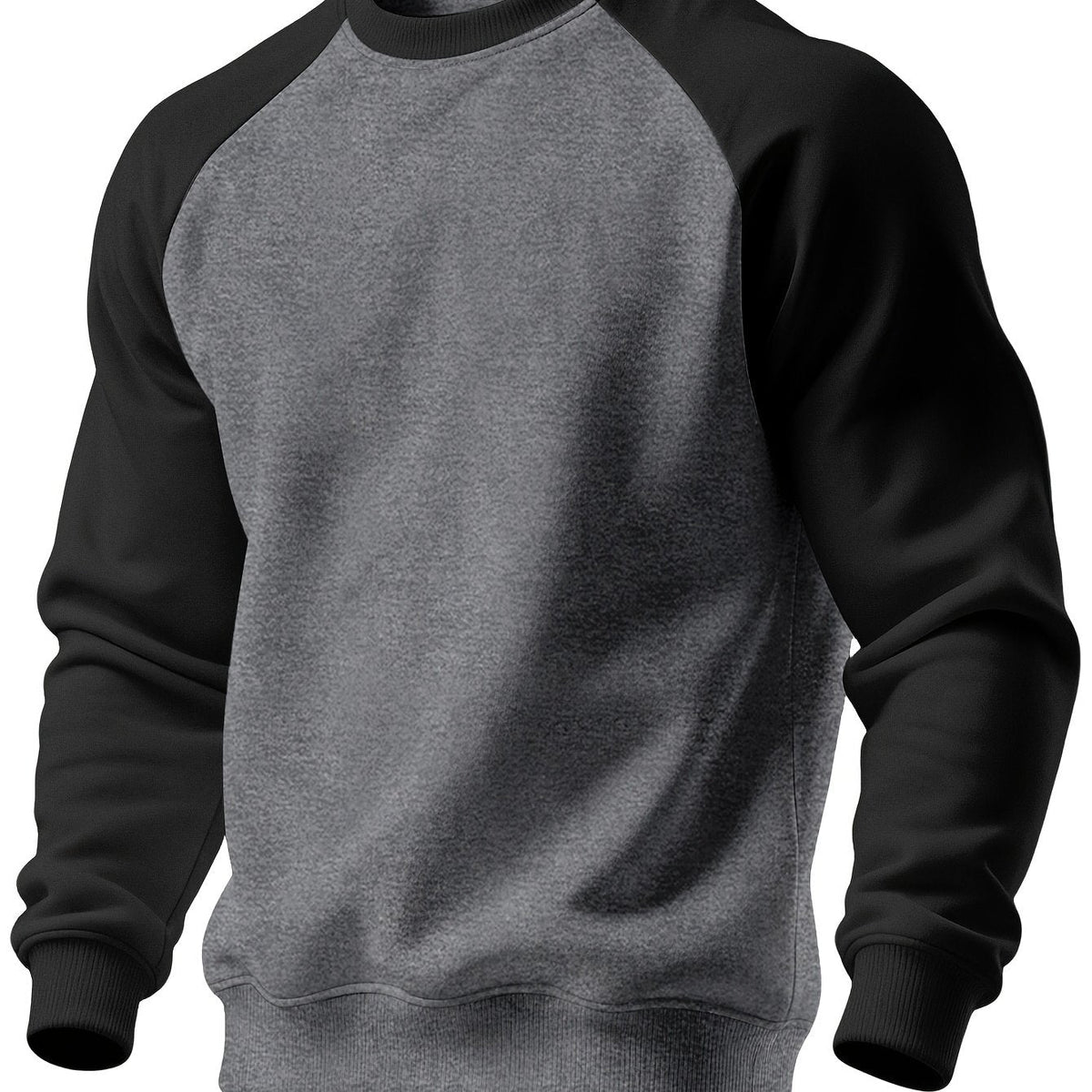 Raglan Crew Neck Sweatshirt Men's Gray Black Colorblock Pullover – Casual, Everyday Layering