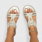 Rhinestone Flat Sandals Women's Turquoise Flower Embellished Elastic Strap – Summer, Casual