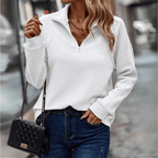 Ribbed Half-Zip Pullover Women's Pink Textured Sweatshirt – Casual, Office, Everyday, Gift