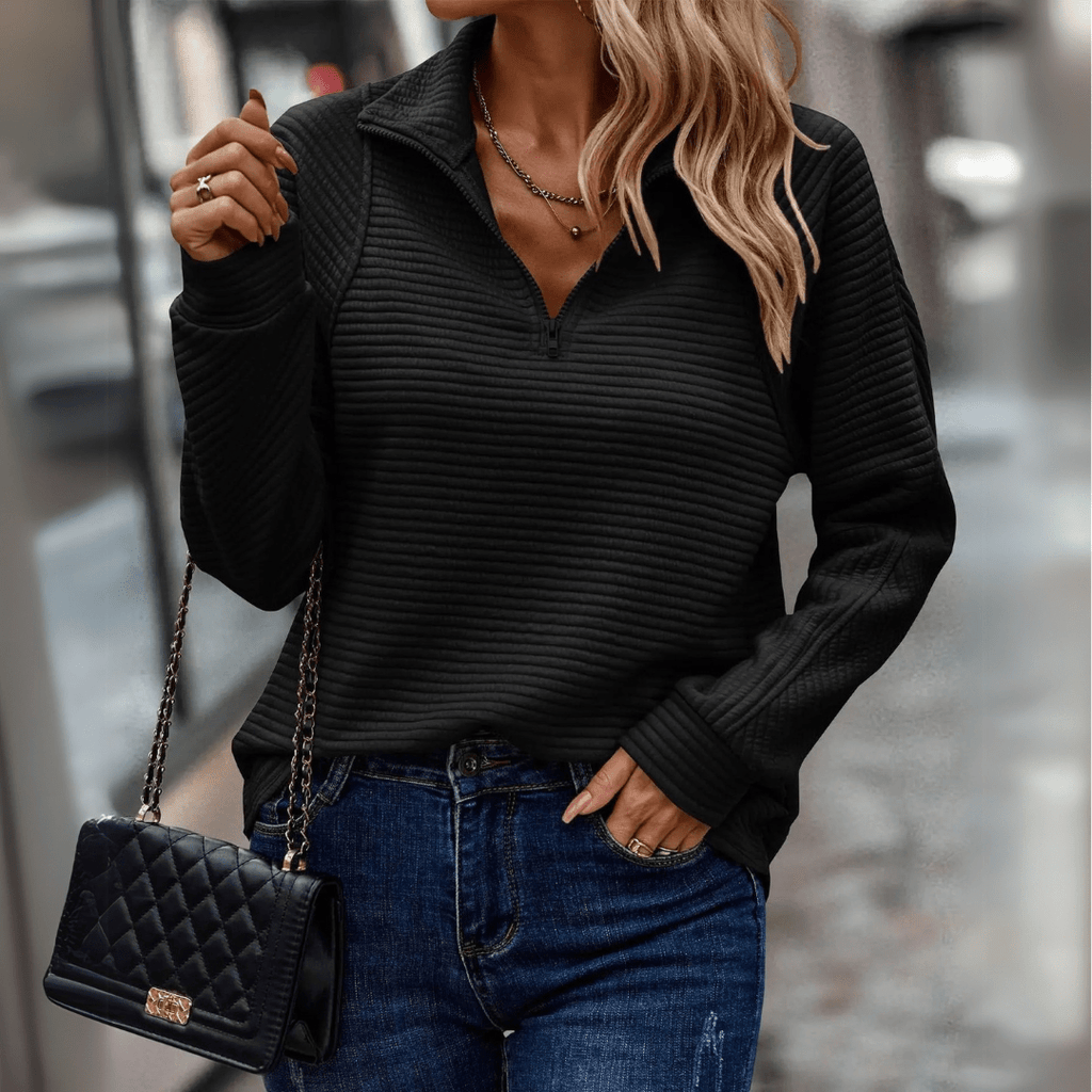 Ribbed Half-Zip Pullover Women's Pink Textured Sweatshirt – Casual, Office, Everyday, Gift