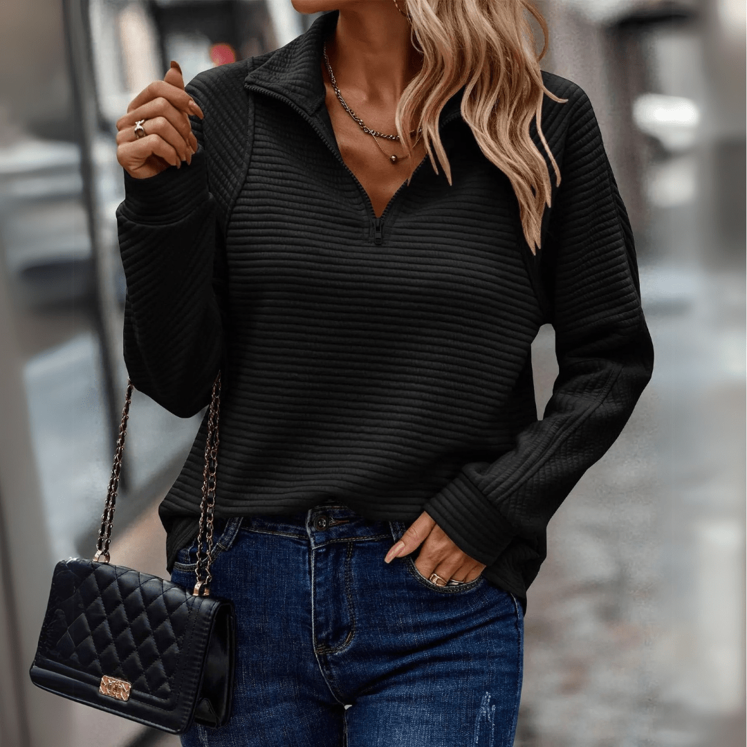 Ribbed Half-Zip Pullover Women's Pink Textured Sweatshirt – Casual, Office, Everyday, Gift