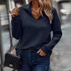 Ribbed Half-Zip Pullover Women's Pink Textured Sweatshirt – Casual, Office, Everyday, Gift