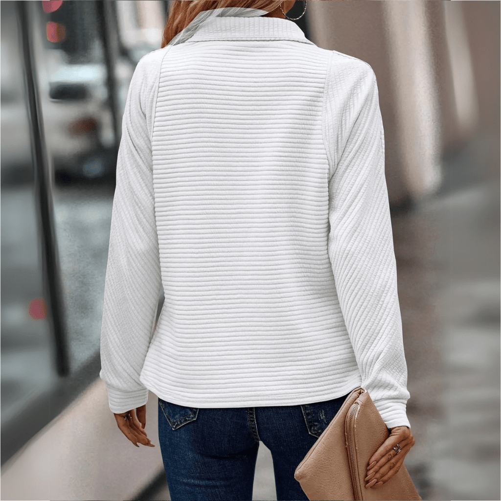 Ribbed Half-Zip Pullover Women's Pink Textured Sweatshirt – Casual, Office, Everyday, Gift
