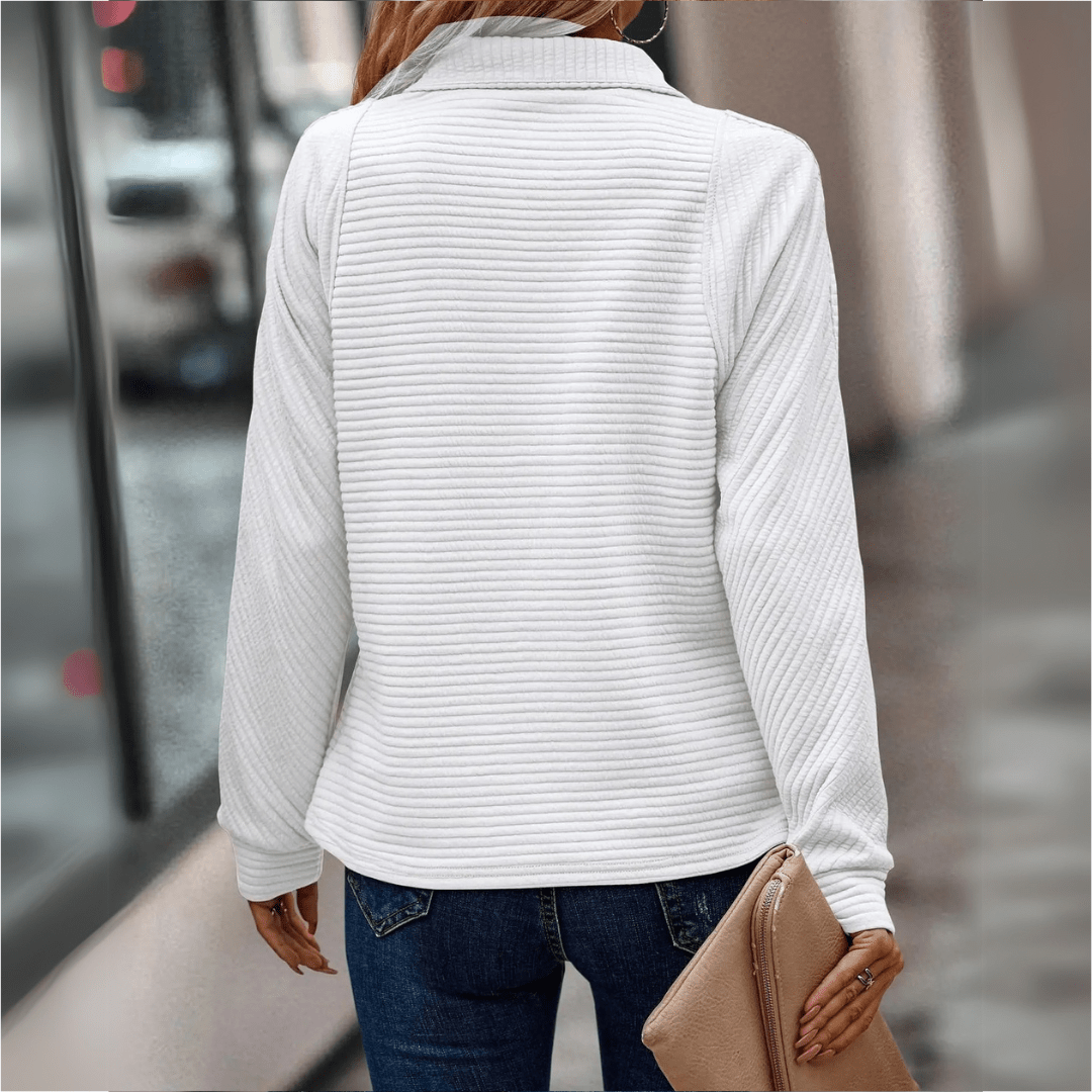 Ribbed Half-Zip Pullover Women's Pink Textured Sweatshirt – Casual, Office, Everyday, Gift