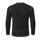 Ribbed Henley Shirt Men's Long Sleeve Light Blue Contrast Button Top – Casual, Office