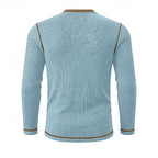 Ribbed Henley Shirt Men's Long Sleeve Light Blue Contrast Button Top – Casual, Office