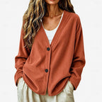 Ribbed Knit Button Cardigan V-Neck Women's Light Blue Relaxed Fit – Casual, Office