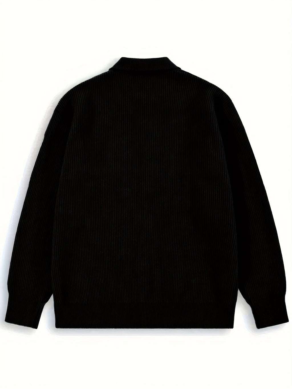 Ribbed Knit Cardigan Men's Black Button-Up Collared Sweater – Casual, Office · Faylori