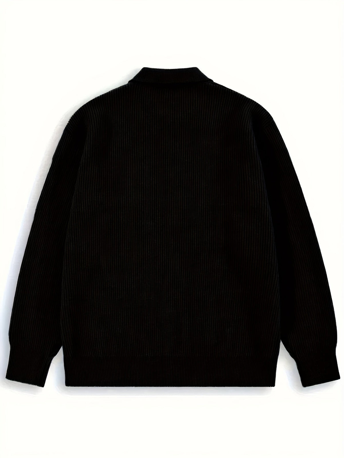 Ribbed Knit Cardigan Men's Black Button-Up Collared Sweater – Casual, Office · Faylori