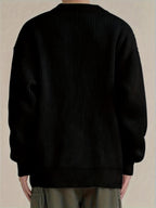 Ribbed Knit Cardigan Men's Black Collared Button-Up – Casual, Office · Faylori