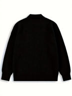 Ribbed Knit Cardigan Men's Black Collared Button-Up – Casual, Office · Faylori