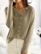 Ribbed Knit Cardigan Women's Long Sleeve Gray with Asymmetric Button Closure – Casual, Office, Gift