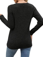 Ribbed Knit Henley Top Women's Long Sleeve Button V-Neck Green – Casual, Office · Faylori