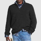 Ribbed Quarter-Zip Knit Sweater Men's Gray Pullover – Casual, Office, Holiday, Gift
