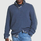 Ribbed Quarter-Zip Knit Sweater Men's Gray Pullover – Casual, Office, Holiday, Gift