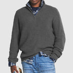 Ribbed Quarter-Zip Knit Sweater Men's Gray Pullover – Casual, Office, Holiday, Gift