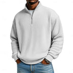 Ribbed Quarter-Zip Pullover Men's Long Sleeve Stand Collar Sweatshirt – Casual, Office