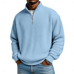 Ribbed Quarter-Zip Pullover Men's Long Sleeve Stand Collar Sweatshirt – Casual, Office
