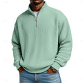 Ribbed Quarter-Zip Pullover Men's Long Sleeve Stand Collar Sweatshirt – Casual, Office