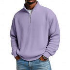 Ribbed Quarter-Zip Pullover Men's Long Sleeve Stand Collar Sweatshirt – Casual, Office
