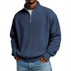 Ribbed Quarter-Zip Pullover Men's Long Sleeve Stand Collar Sweatshirt – Casual, Office