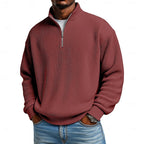 Ribbed Quarter-Zip Pullover Men's Long Sleeve Stand Collar Sweatshirt – Casual, Office